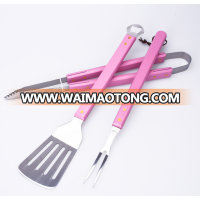 3 Piece Stainless Steel Barbecue Pink BBQ Tool Set