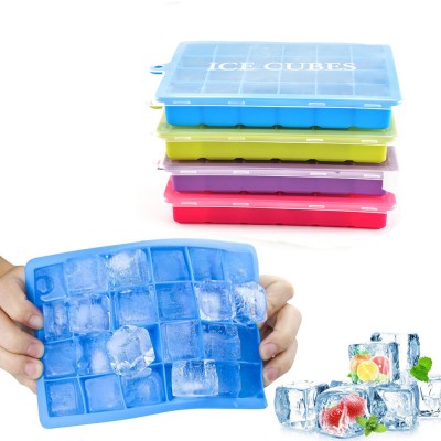 Ice Cube Trays Silicone Ice Tray with Removable Lid Easy Release Flexible Ice Cube Molds 24 Cubes per Tray for Cocktail Whiskey