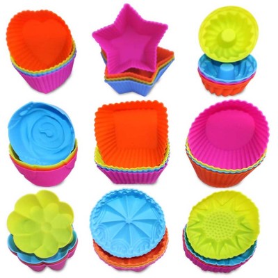 36 Pcs Silicone Cupcake Baking Cups Reusable Mini Cake Cups Liners Mold Nonstick Muffin Donut Pan 9 Shapes