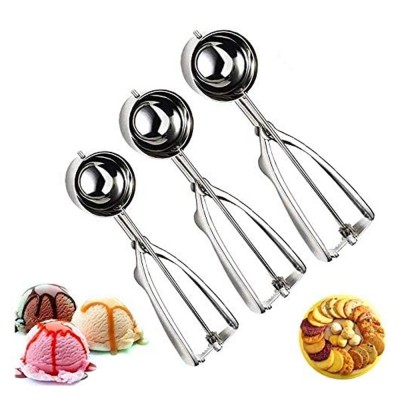 3 Piece Cookie Scoop Ice Cream Scoop Set 18/8 Stainless Steel Trigger Include Large-Medium-Small Size