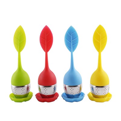 Tea Infuser Filter Stainless Steel Tea Ball Strainer with Leaf shaped Silicone Handle for Tea Cups Mugs Teapots