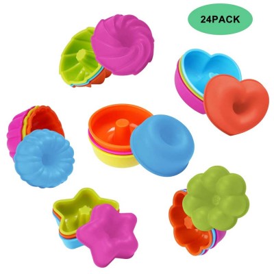 24 Pack Silicone Baking Cups Donut Mold Cupcake Baking Pan Set Nonstick Muffin Jello Bagel Pan Mold Tray Tin for Oven Microwave